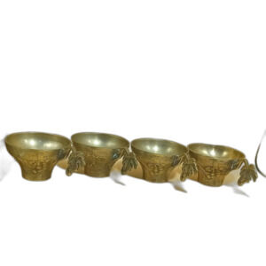 Set of 4 Vintage Brass Grapevine Cups w/ Ornate Handles Unmarked
